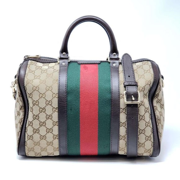 Gucci Handbags - Gucci Canvas Vintage Boston Brown Satchel Bag